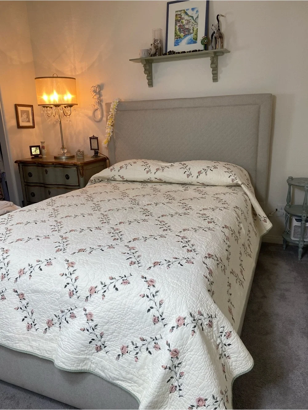 Better Homes And Gardens Cream Quilted Bedspread with Blush Rose Accents